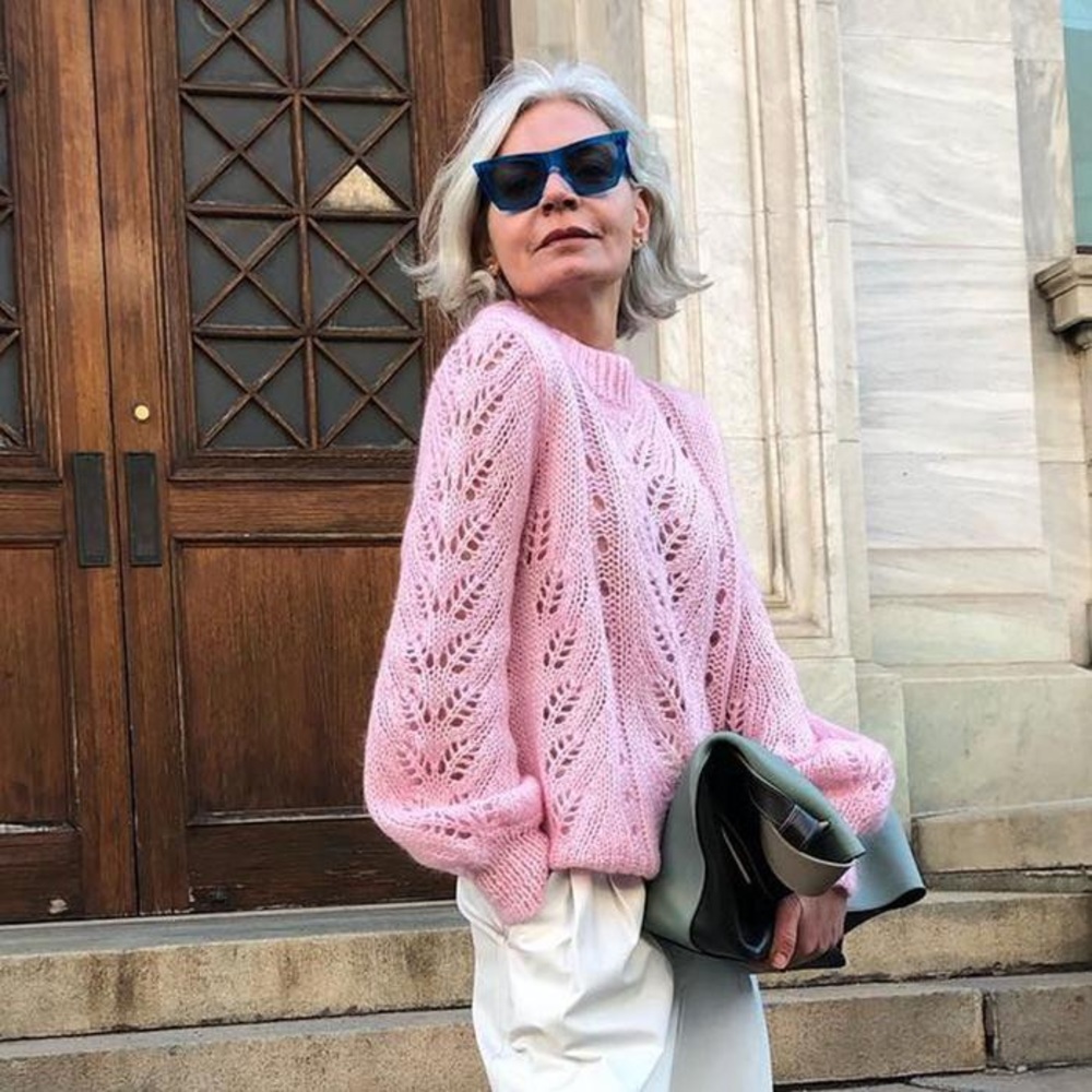 H&M Pink Mohair and Wool Cable Knit Sweater